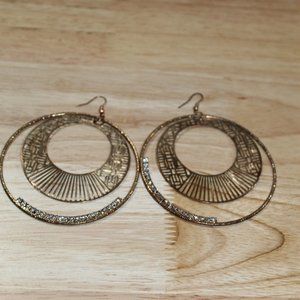 Large Bangle Earrings w/Rhinestones